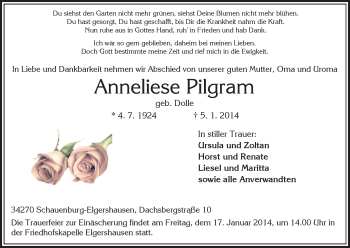 Traueranzeige von Anneliese Pilgram von HNA