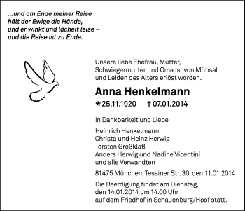 Traueranzeige von Anna Henkelmann von HNA