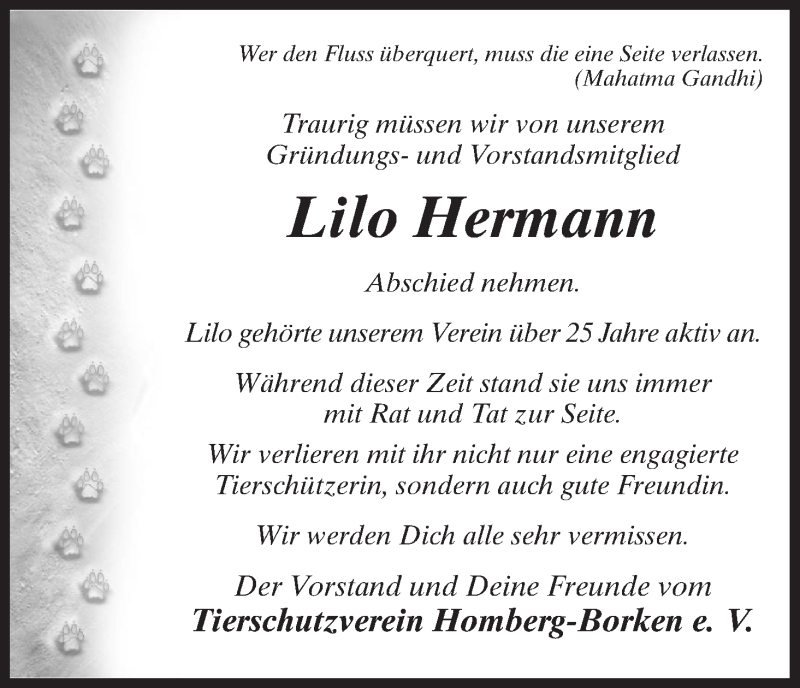  Traueranzeige für Lilo Hermann vom 15.01.2014 aus HNA