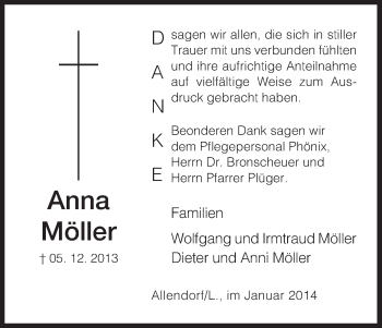 Traueranzeige von Anna Möller von HNA