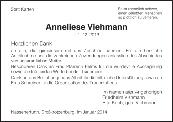 Traueranzeige von Anneliese Viehmann von HNA