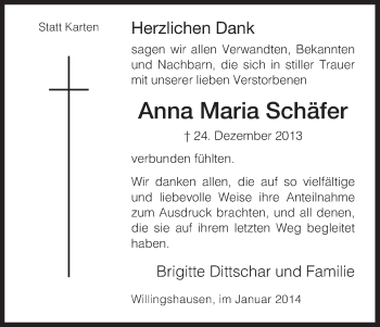 Traueranzeige von Anna Maria Schäfer von HNA
