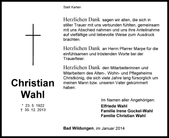 Traueranzeige von Christian Wahl von HNA