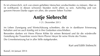 Traueranzeige von Antje Siebrecht von HNA