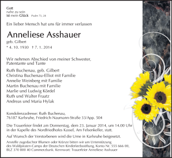 Traueranzeige von Anneliese Asshauer von HNA