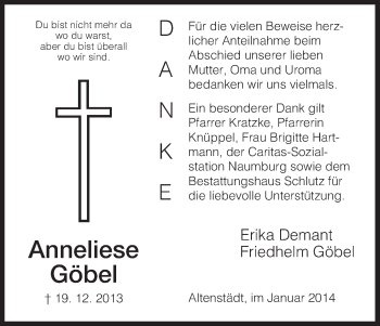 Traueranzeige von Anneliese Göbel von HNA