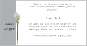 Traueranzeige von Anna Jäger von HNA