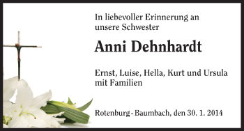 Traueranzeige von Anni Dehnhardt von HNA