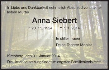 Traueranzeige von Anna Siebert von HNA
