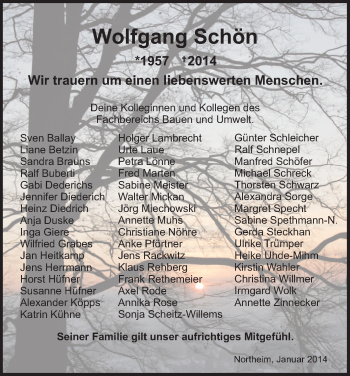 Traueranzeige von Wolfgang Schön von HNA