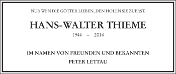 Traueranzeige von Hans-Walter Thieme von HNA