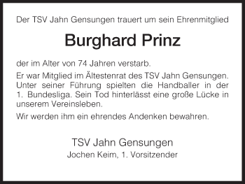 Traueranzeige von Burghard Prinz von HNA