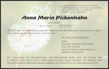 Traueranzeige von Anna Maria von HNA