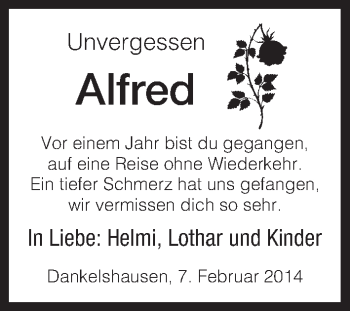 Traueranzeige von Alfred  von HNA