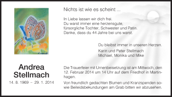 Traueranzeige von Andrea Stellmach von HNA