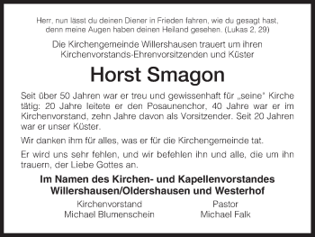 Traueranzeige von Horst Smagon von HNA
