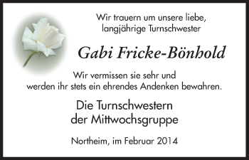 Traueranzeige von Gabi Fricke-Bönhold von HNA