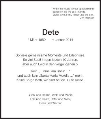 Traueranzeige von Dete  von HNA