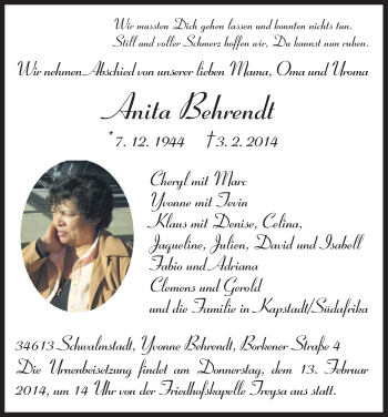 Traueranzeige von Anita Behrendt von HNA