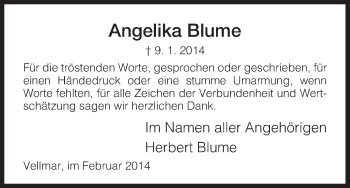 Traueranzeige von Angelika Blume von HNA