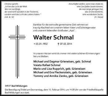Traueranzeige von Walter Schmal von HNA
