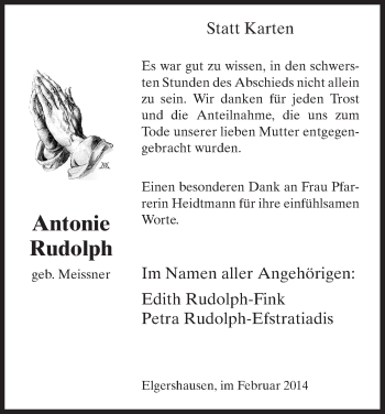 Traueranzeige von Antonie Rudolph von HNA