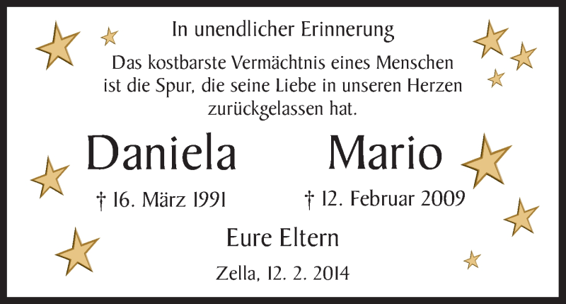  Traueranzeige für Mario Maerz vom 12.02.2014 aus HNA