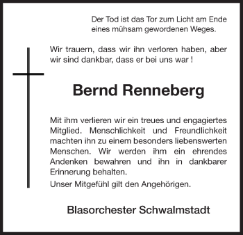 Traueranzeige von Bernd Renneberg von HNA