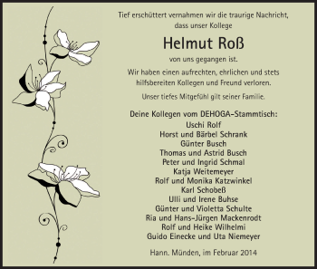 Traueranzeige von Helmut Roß von HNA