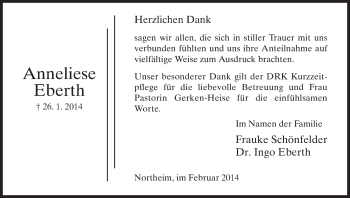 Traueranzeige von Annelise Eberth von HNA