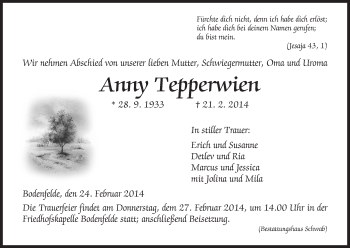 Traueranzeige von Anny Tepperwien von HNA