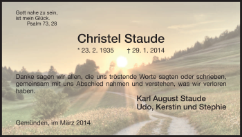 Traueranzeige von Christel Staude von HNA