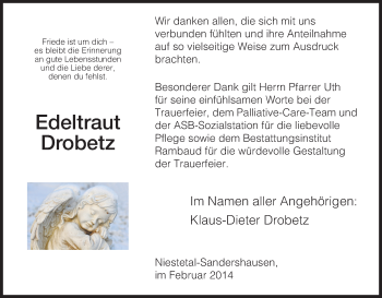 Traueranzeige von Edeltraut Drobetz von HNA