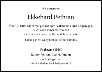 Traueranzeige von Ekkehard Pethran von HNA