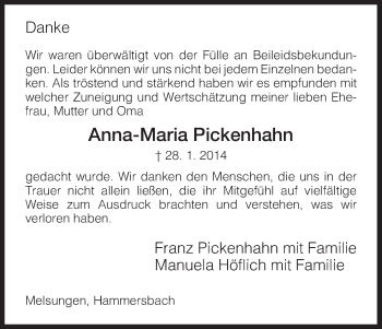 Traueranzeige von Anna-Maria Pickenhahn von HNA
