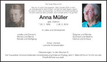 Traueranzeige von Anna Müller von HNA