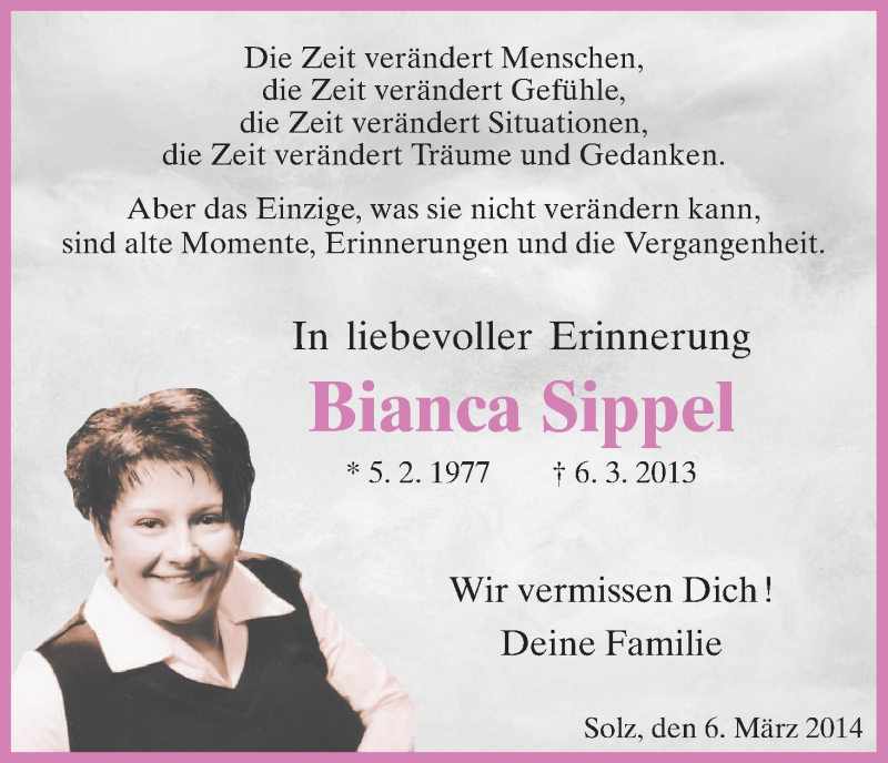  Traueranzeige für Bianca Sippel vom 06.03.2014 aus HNA