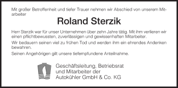 Traueranzeige von Roland Sterzik von HNA
