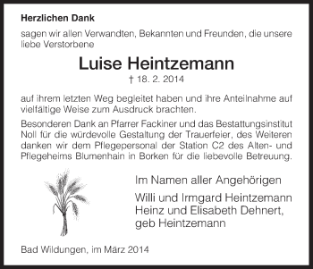 Traueranzeige von Luise Heintzemann von HNA