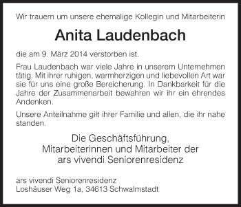 Traueranzeige von Anita Laudenbach von HNA