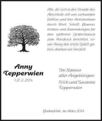 Traueranzeige von Anny Tepperwien von HNA