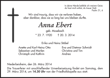 Traueranzeige von Anna Ebert von HNA