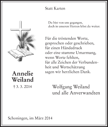 Traueranzeige von Annelie Weiland von HNA