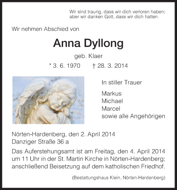 Traueranzeige von Anna Dyllong von HNA