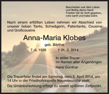 Traueranzeige von Anna-Maria Klobes von HNA