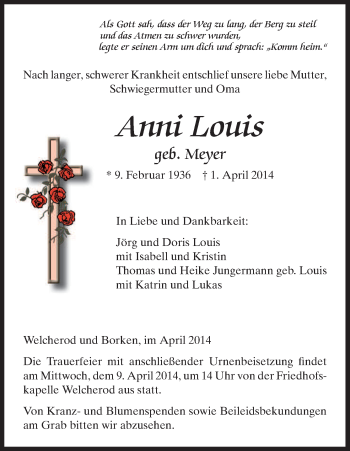 Traueranzeige von Anni Louis von HNA