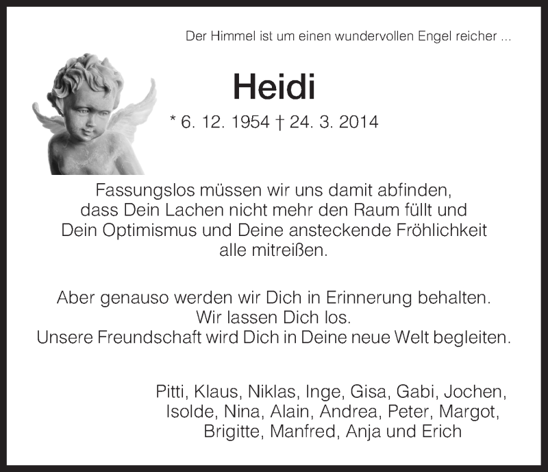  Traueranzeige für Heidi Hoffmann vom 05.04.2014 aus HNA