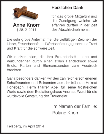 Traueranzeige von Anne Knorr von HNA