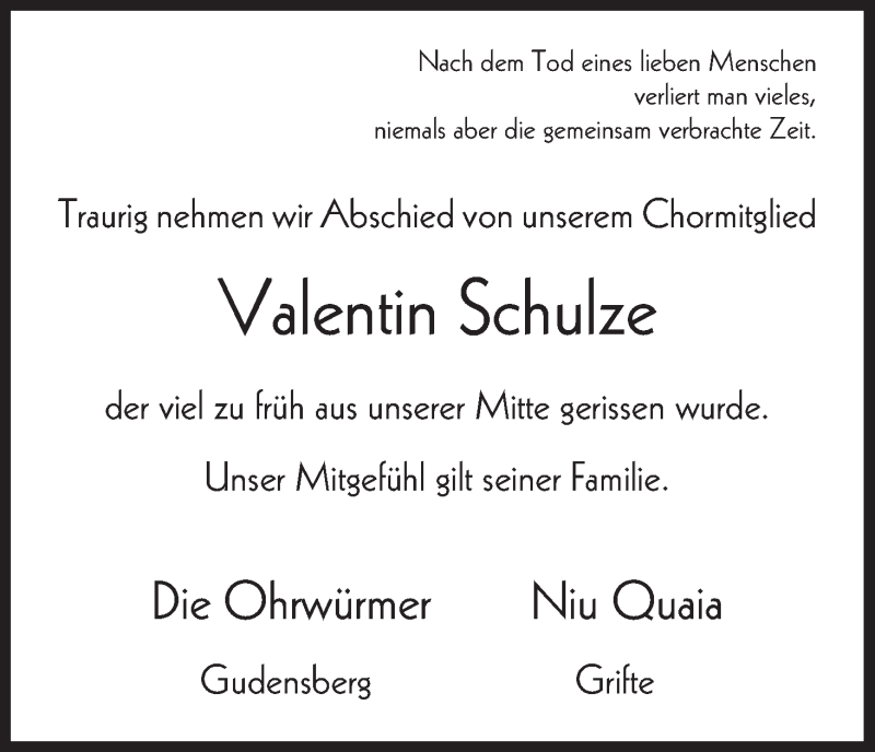  Traueranzeige für Valentin Schulze vom 19.04.2014 aus HNA