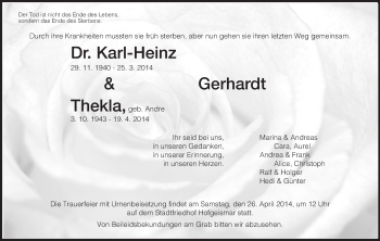 Traueranzeige von Thekla Gerhardt von HNA